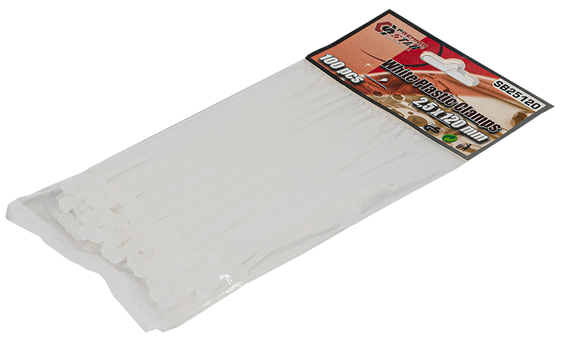 Хомуты пластиковые 2.5x120 mm белые (100 шт) STAB